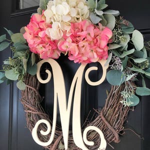 Spring Wreath Wreath Hydrangea Monogrammed Wreath Mothers Day Gift Gift Ideas Decor Summer Wreath Housewarming Gift Gifts image 4
