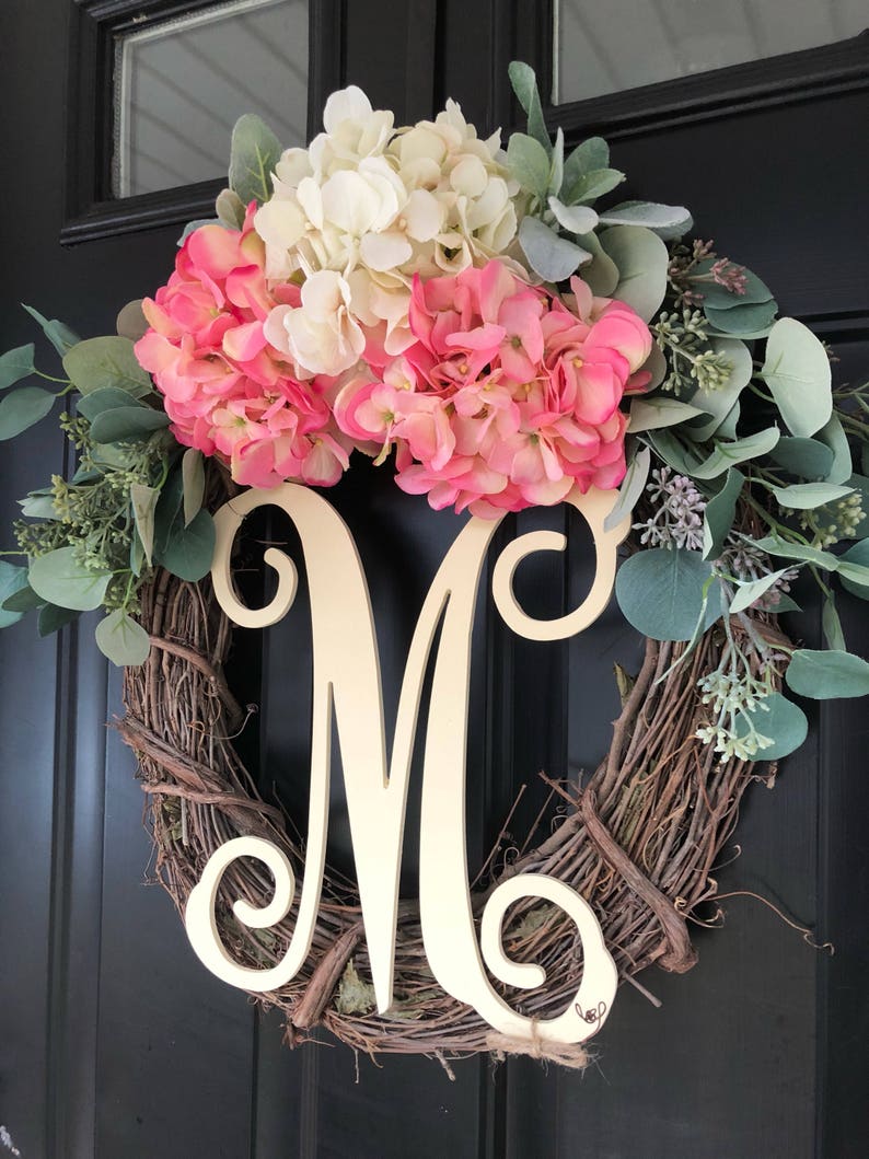 Spring Wreath Wreath Hydrangea Monogrammed Wreath Mothers Day Gift Gift Ideas Decor Summer Wreath Housewarming Gift Gifts image 4