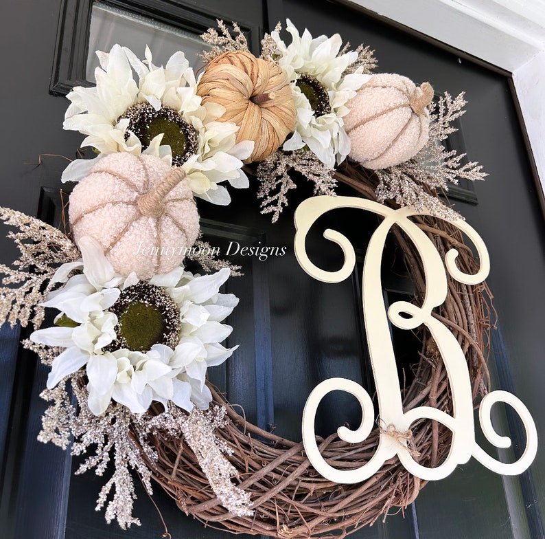 NEW fall 2023 wreath beige Sherpa pumpkin wreath gifts for her holiday gift fall decor image 2