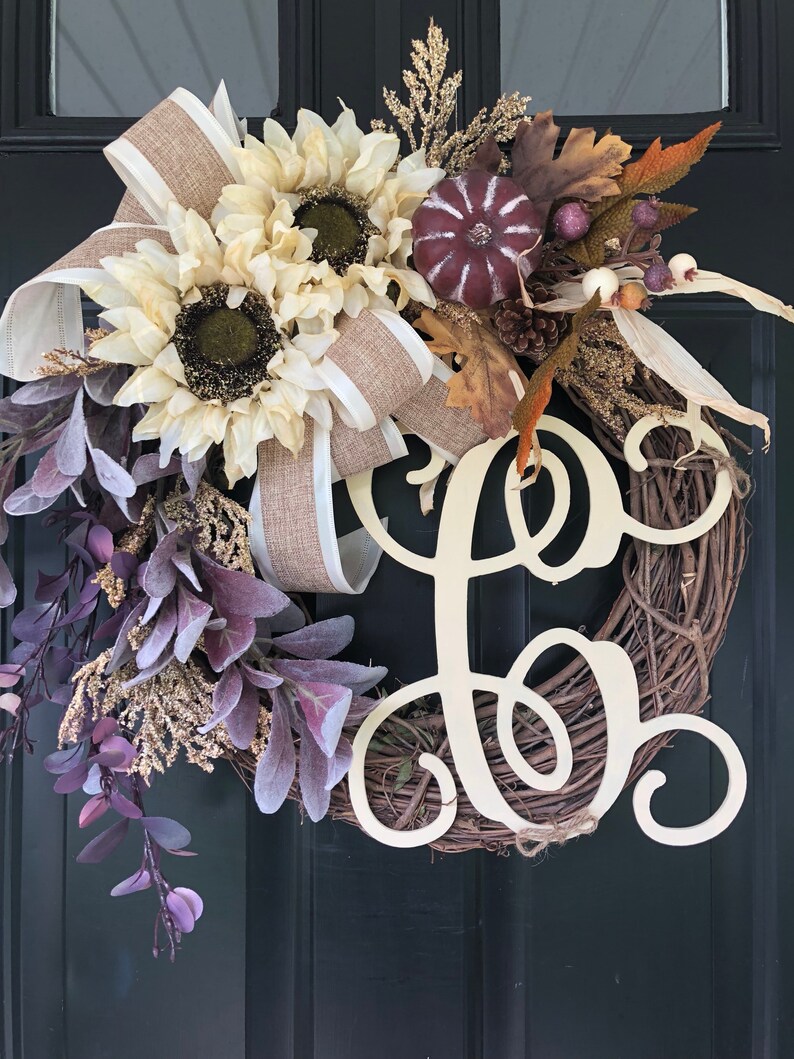 New Listing Fall Wreath Shabby Chic Pumpkin Sunflower Etsy