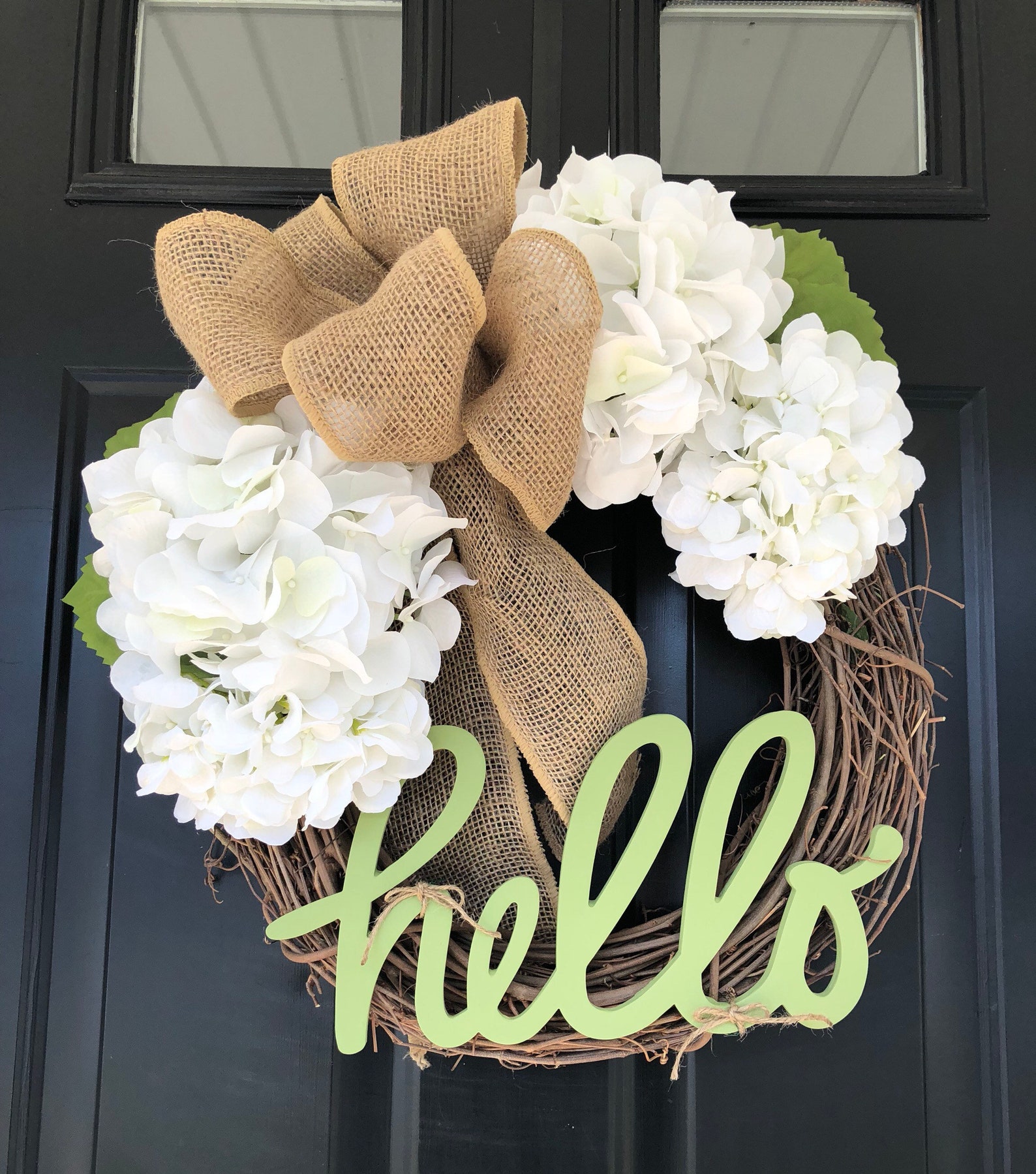 NEW Wreaths Spring Wreath Hydrangea Burlap Hello Wreath Etsy