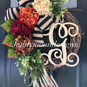 NEW- Fall -Fall Wreath -Wreaths - Hydrangea Monogram -Housewarming Gift -Wreath -Gift Ideas - Fall Decor -Seasonal Wreath - Gifts -Decor