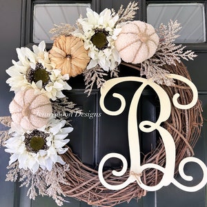 NEW fall 2023 wreath beige Sherpa pumpkin wreath gifts for her holiday gift fall decor image 1