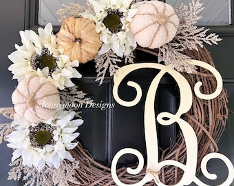 NEW fall 2023 wreath - beige Sherpa pumpkin wreath - gifts for her - holiday gift - fall decor