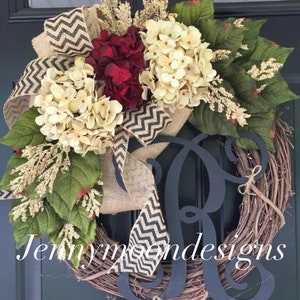 Everyday Wreath -Wreaths -Hydrangea Chevron Monogram Wreath -Wreath -Spring Wreath -Summer Wreath -Housewarming Gift -Gift Ideas