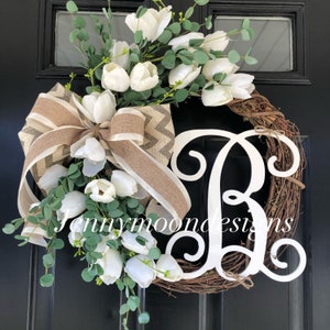 Wreath-Tulip Wreath-Spring Wreath -Wreaths- Mother’s Day Gift -Gifts for her -Housewarming Gifts - White Tulip Wreath - Spring Decor -Gifts