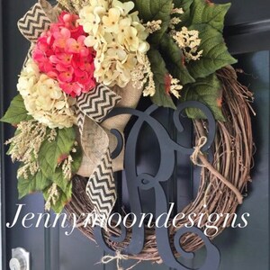 BEST SELLER Everyday Wreath Wreaths Spring Wreath Summer Wreath Hydrangea Chevron Burlap Monogram Wreath Wreath Gift Ideas image 3