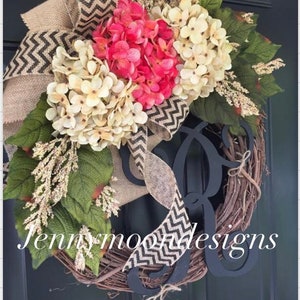 BEST SELLER Everyday Wreath Wreaths Spring Wreath Summer Wreath Hydrangea Chevron Burlap Monogram Wreath Wreath Gift Ideas image 2