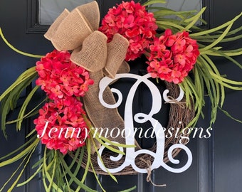 Wreath -Spring Wreath-Wreaths- Front Door Wreath-Mother’s Day Gift -Housewarming Gift - Summer Wreath - Monogrammed Gift -Gift Ideas-Decor