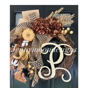 NEW -LIMITED QUANTITY - Fall Wreath - Wreath -Fall Decor -Wreaths -Hydrangea Pumpkin Chevron Monogrammed - Thanksgiving Wreath -Gift Ideas