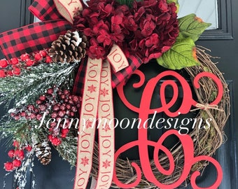 Christmas Wreath- Winter Wreath -Wreaths - Front Door Wreath - Holiday Wreath-Monogrammed Wreath-  Gift - Gift Ideas - Decor -Xmas