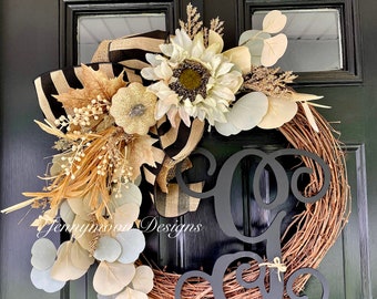 NEW fall / autumn 2022 seasonal wreath - pumpkin - gifts for her - housewarming