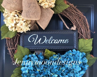 NEW LISTING -Wreath - Spring Wreath -Mothers Day Gift - Wreaths - Housewarming Gift -Welcome Wreath -Hydrangea Wreath- Everyday Wreath -Gift