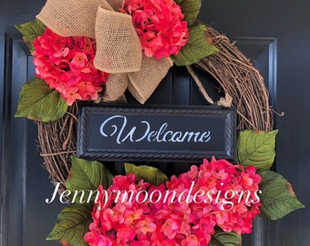 Welcome Wreath -Spring Wreath -Wreath -Mothers Day Gift -Wreaths - Hydrangea Wreath -Housewarming gift -Summer Wreath- Gift ideas