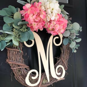 Spring Wreath Wreath Hydrangea Monogrammed Wreath Mothers Day Gift Gift Ideas Decor Summer Wreath Housewarming Gift Gifts image 3