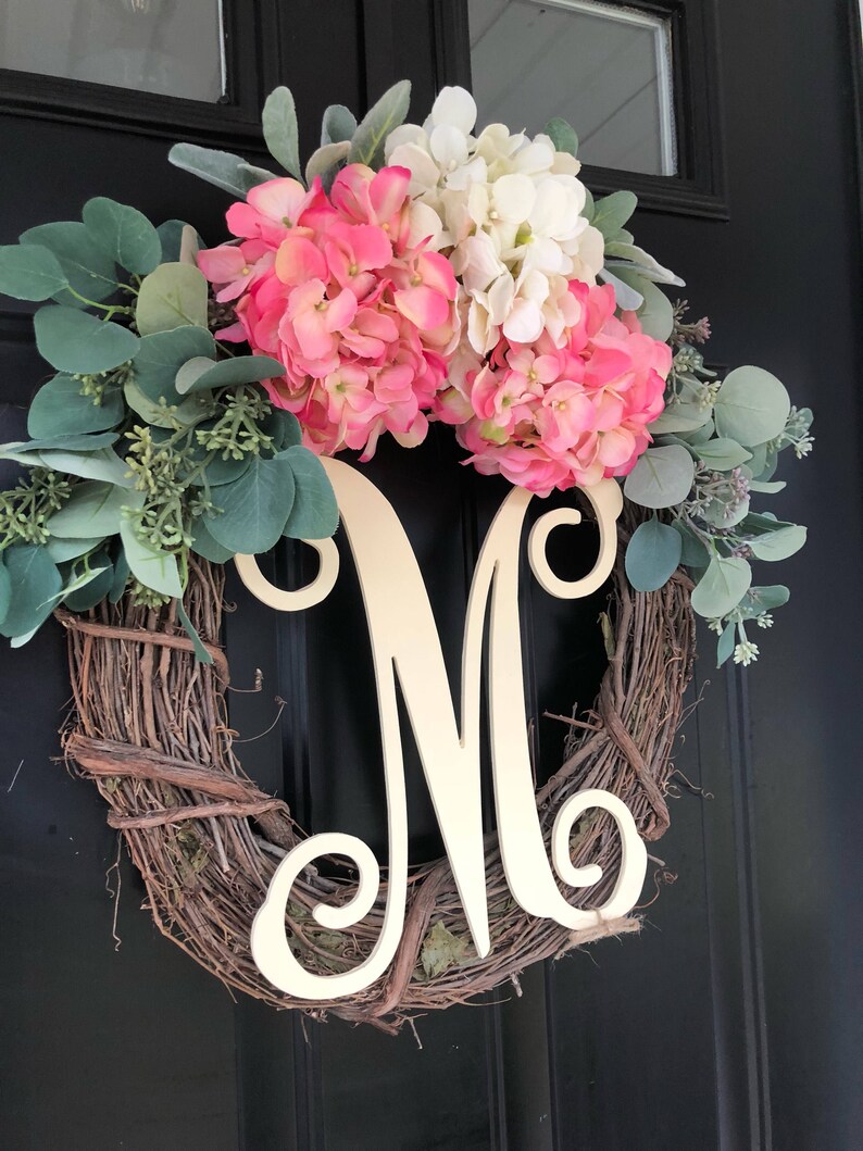 Spring Wreath Wreath Hydrangea Monogrammed Wreath Mothers Day Gift Gift Ideas Decor Summer Wreath Housewarming Gift Gifts image 3