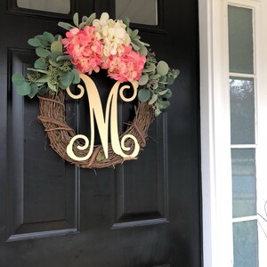 Spring Wreath Wreath Hydrangea Monogrammed Wreath Mothers Day Gift Gift Ideas Decor Summer Wreath Housewarming Gift Gifts image 2