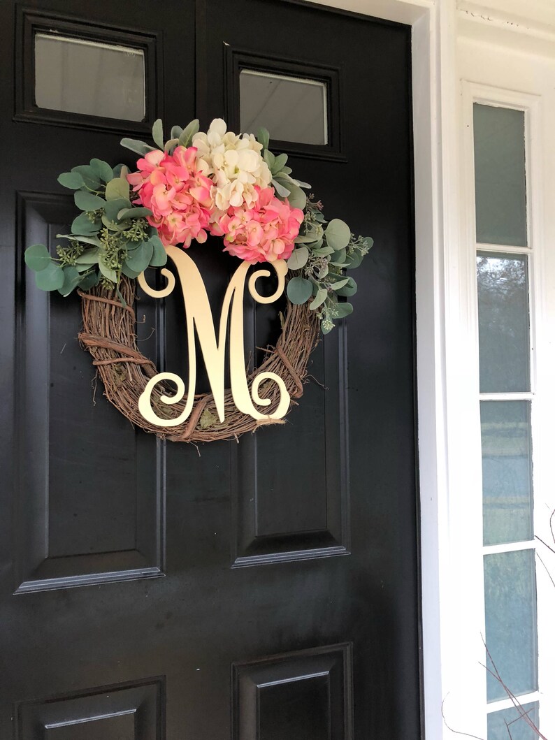 Spring Wreath Wreath Hydrangea Monogrammed Wreath Mothers Day Gift Gift Ideas Decor Summer Wreath Housewarming Gift Gifts image 2