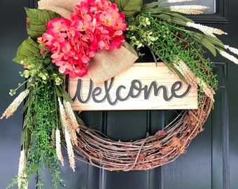 Welcome Wreath -Wreath -Summer Wreath - Housewarming Gift - Hydrangea Wreath -Wreaths -Front Door Wreath - Decor -Gift Ideas - Gifts