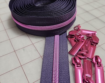 Tula Pink Zippers by the Yard by Sallie Tomato -Moonflower Tape + Pink Coil and 9 Pink Pulls