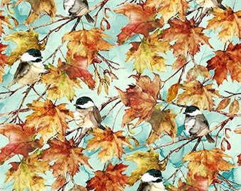 Birds from the Autumn Breeze Collection by Deborah Edwards & Melanie Samra for Northcott DP28057-62 Turquoise Multi