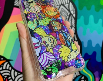 90's kid holographic phone case, hey arnold, helga, dexter, rocket power, mojo jojo, rockos modern life, ginger