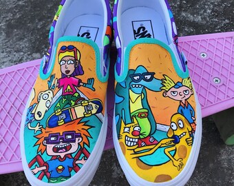 Rugrats custom Vans rocko's modern life 90s nickelodeon, Rugrats Vans slip on, custom painted vans, catdog, invader zim, hey arnold, rocket