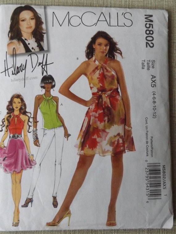 Hilary Duff Designs Bias Top Dress with Neckband and Front Slit, and Sash  in Sizes to 12 Uncut/FF McCall's Sewing Pattern M5802