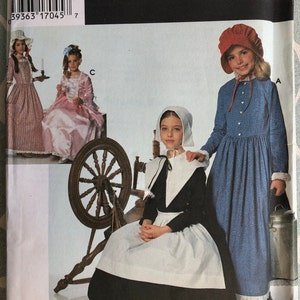 18th/19th Century Costumes for Girls, Puritan and Centennial, Sizes S ,M,L Uncut/FF, Vintage 90s Simplicity Sewing Pattern 9708, Halloween