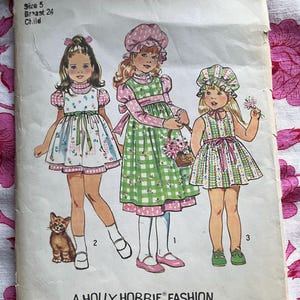 Holly Hobbie Girls&#39; Dress, Jumper, and Cap in Size 5 No Instructions Uncut/FF Pieces 70s Vintage Simplicity Sewing Pattern 6299