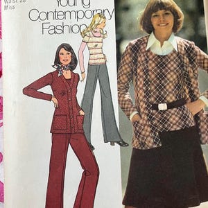 70s Pullover Top, Jacket, Mini Skirt, Pants, Size 14 Sewing Pattern Vintage Simplicity 5193 Complete Uncut/FF