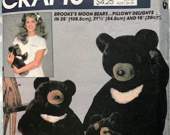 Oso de peluche diseñado por Brooke Shields en tres tamaños, completo sin cortar/FF, patrón de costura vintage de los años 80 de McCall's Crafts 8865
