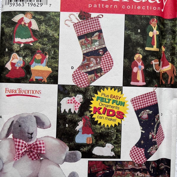 Felt Ornaments, Treeskirt, Stocking, and Lamb Complete Uncut/FF Vintage 90s Simplicity Holiday Sewing Pattern 7421