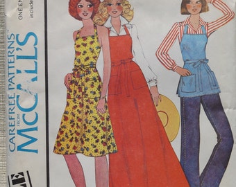 Misses&#39; Back Wrap Butcher Apron in Three Lengths Complete Uncut Vintage 70s McCall&#39;s Sewing Pattern Sample