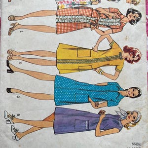 A Line Dress with Collar Option, Size 14 Vintage 70s Simplicity Sewing Pattern 6078 Complete
