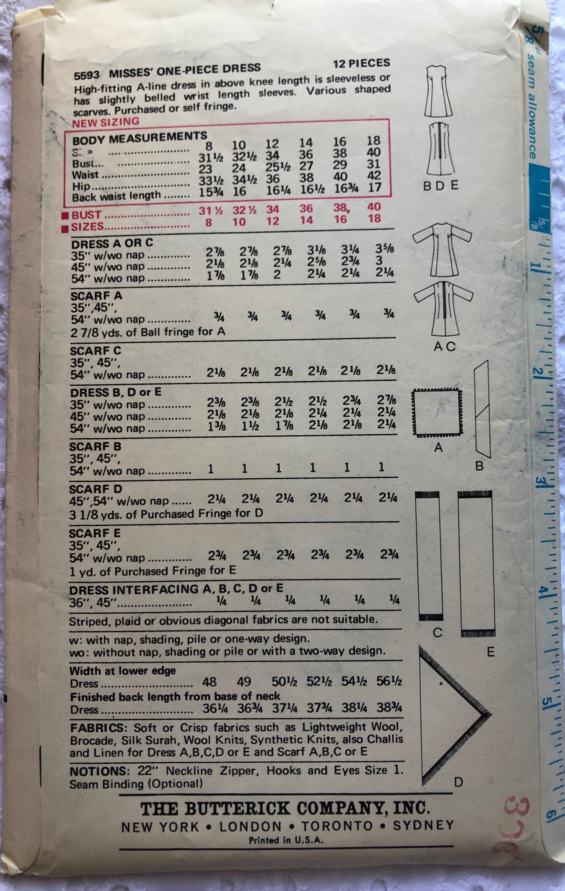 High-fitting A-line Dress and Shaped Scarves in Size 16 Complete Uncut ...