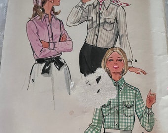 Blouse with Pointed Collar, Sleeves with Cuffs, Back Yoke, Size 10 Complete Vintage Butterick Sewing Pattern 5228