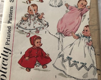 Wardrobe for Betsy Wetsy 20 Inch Doll Mostly Uncut (All But 2) Vintage 50s Simplicity Sewing Pattern 1844 Missing Sleeve Piece
