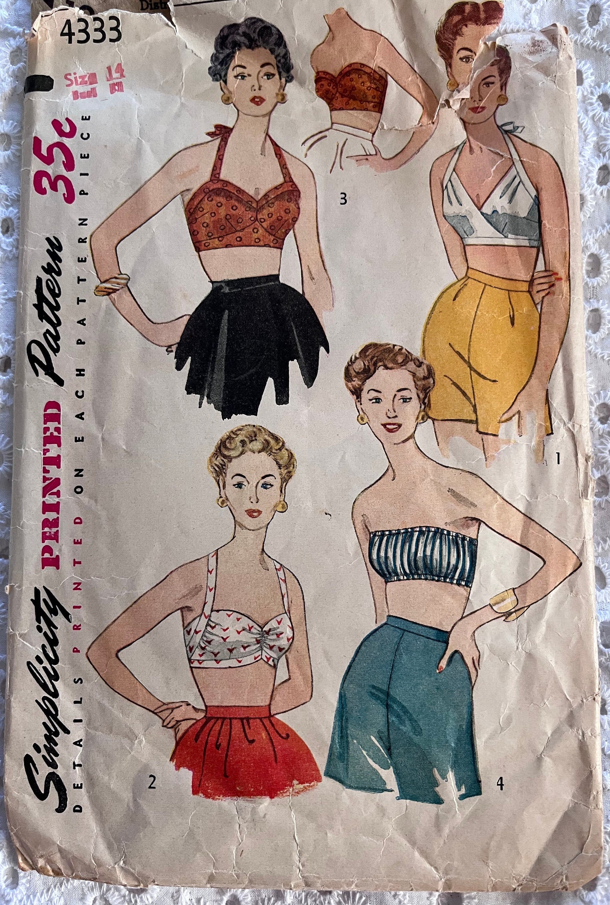 Simplicity 1426. Vintage 1950s Style Bra Tops Pattern. Retro 1950shalter Bra  Top and Bandeau Top Pattern. 