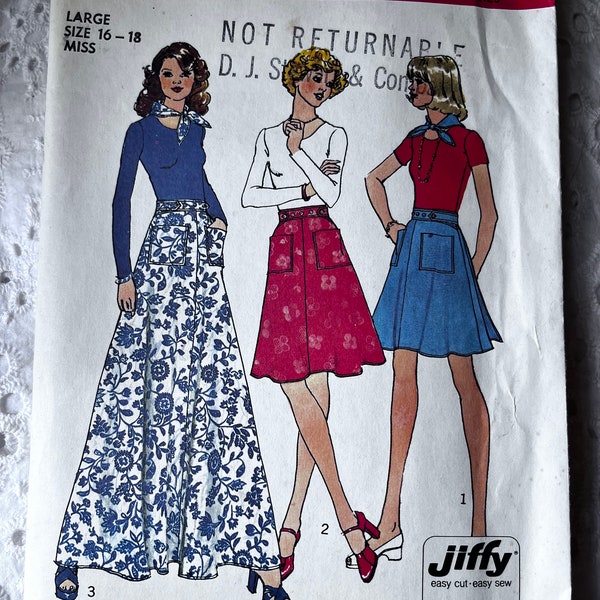 Jiffy Back Wrap Skirt in Size Large (16-18), Skirt Complete Uncut/FF Vintage 1970s Simplicity Sewing Pattern 6789