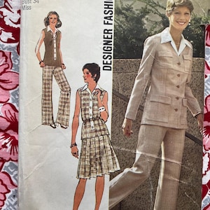 Cardigan, Top, Skirt, Pants, Size 12 Complete Uncut/FF Vintage 70s Simplicity Sewing Pattern 6236 Designer Fashion