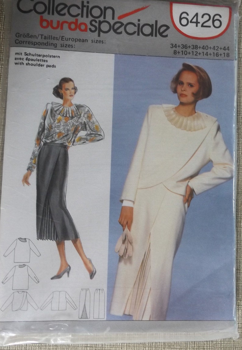 Skirt and Jacket in Sizes 8 to 18 Complete UncutFF Vintage burda Collection Speciale Sewing Pattern 6426 NeverOpened Blouse