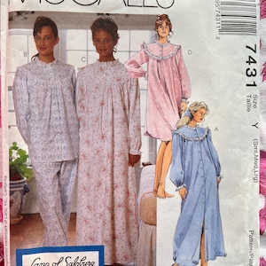 Lanz of Salzburg Robe, Pajama Top and Pants, Nightshirt, Sizes S to L, Complete Uncut/FF Vintage 90s McCall&#39;s Sewing Pattern 7431