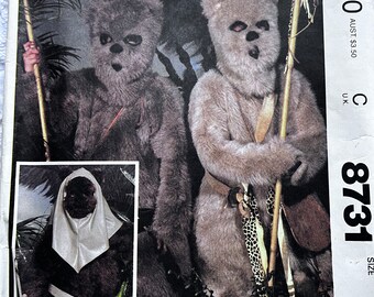 Ewok Costume with Jumpsuit, Mask in Size Large (12-14) Complete Cut Vintage 1980s McCall's Sewing Pattern 8731