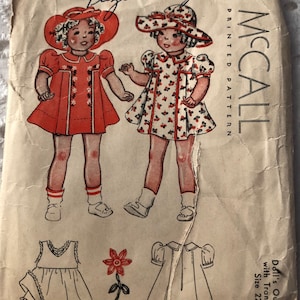 Doll’s Outfit Incl. Dress And Hat Complete Uncut with Transfer Vintage 30s McCall Sewing Pattern 22 Inches