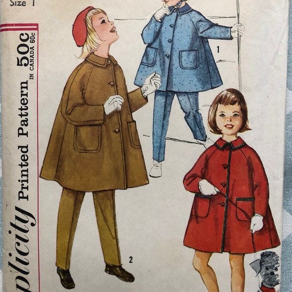 Child's Lined Coat, Tapered Pants and Hat in Size 1 Complete Vintage Simplicity Sewing Pattern 3654