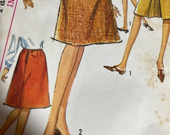 Set of Dart-Fitted A-Line Skirts, Waist 26” Hip 36” Complete Vintage 60s Simplicity Sewing Pattern 6091
