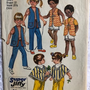 Child’s Super-Jiffy Pants, Vest, and Poncho Size 3 Complete Vintage 70s Simplicity Sewing Pattern 9184
