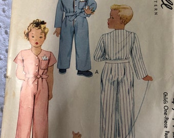 Child’s One-Piece Pajamas, Size 3 Vintage 40s McCall Sewing Pattern 4949