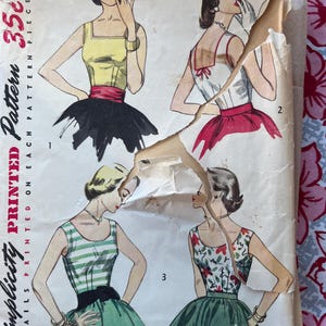 50s Sleeveless Blouse Sewing Pattern Size 12 Vintage Simplicity 4350 Complete